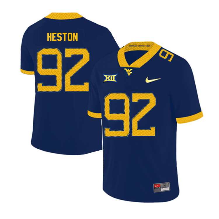 2019 Men #92 Rhett Heston West Virginia Mountaineers College Football Jerseys Sale-Navy